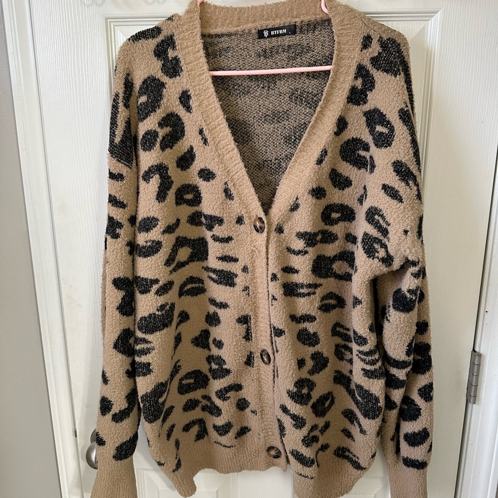 Super soft, oversized leopard faux mohair cardigan
